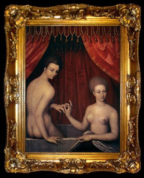 framed  MASTER of the Avignon School Portrait of Gabrielle d Estrees with her Sister, ta009-2